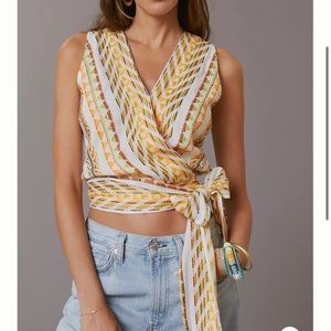 Anthropologie DOLAN Embroidered Wrap Top